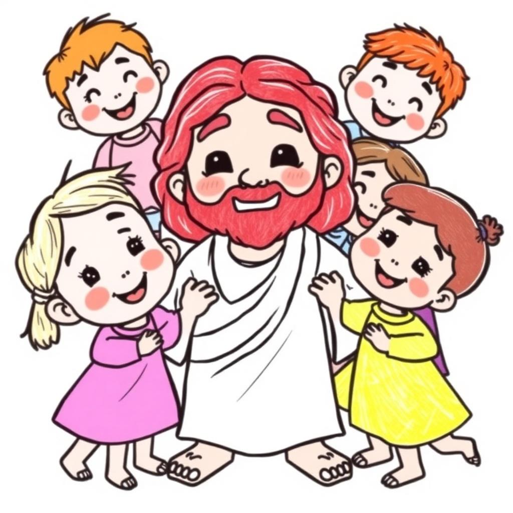 Desenho bíblico Jesus e as crianças