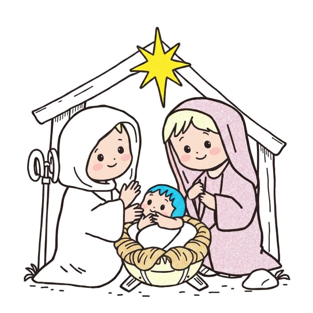 Desenho bíblico Nascimento de Jesus